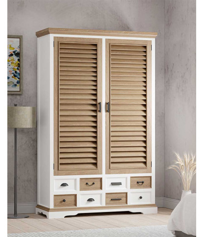 Inda - Grande armoire blanche et naturelle en Mindy massif