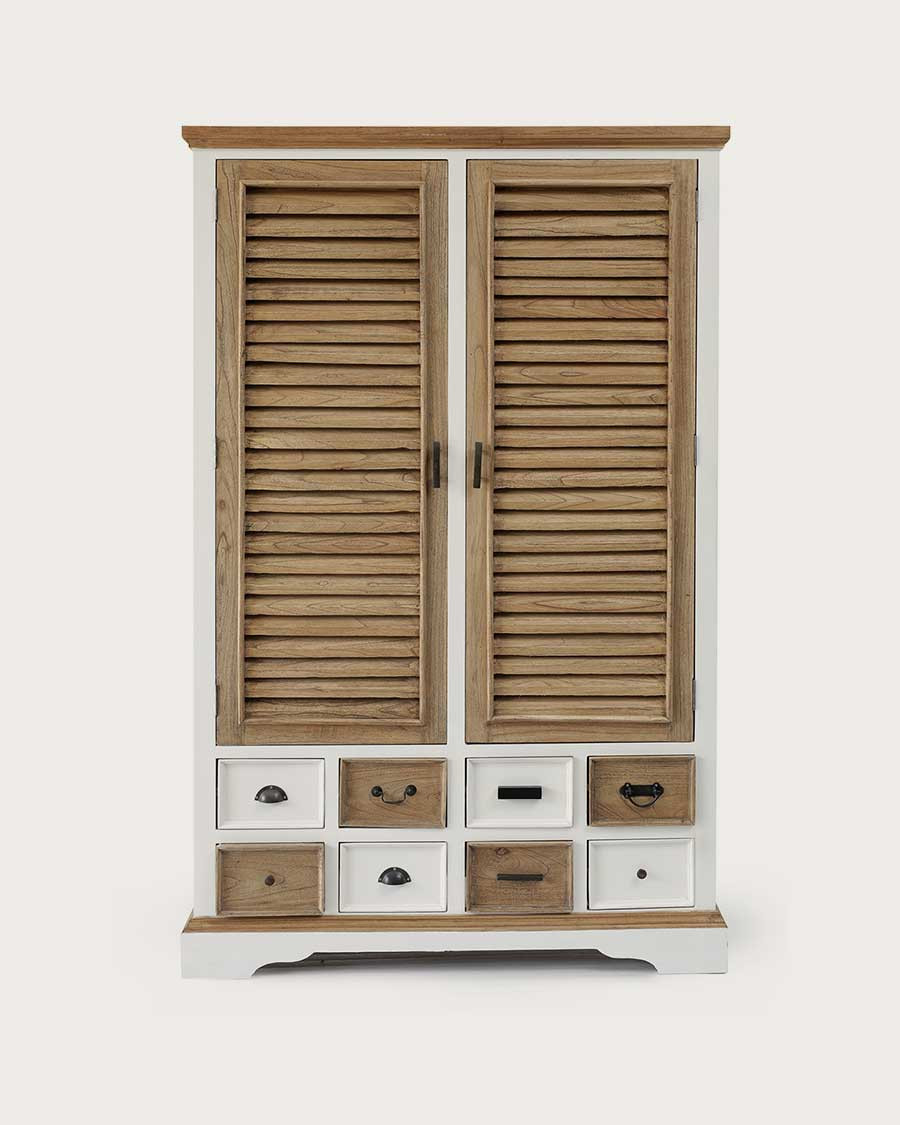 Inda - Grande armoire blanche et naturelle en Mindy massif