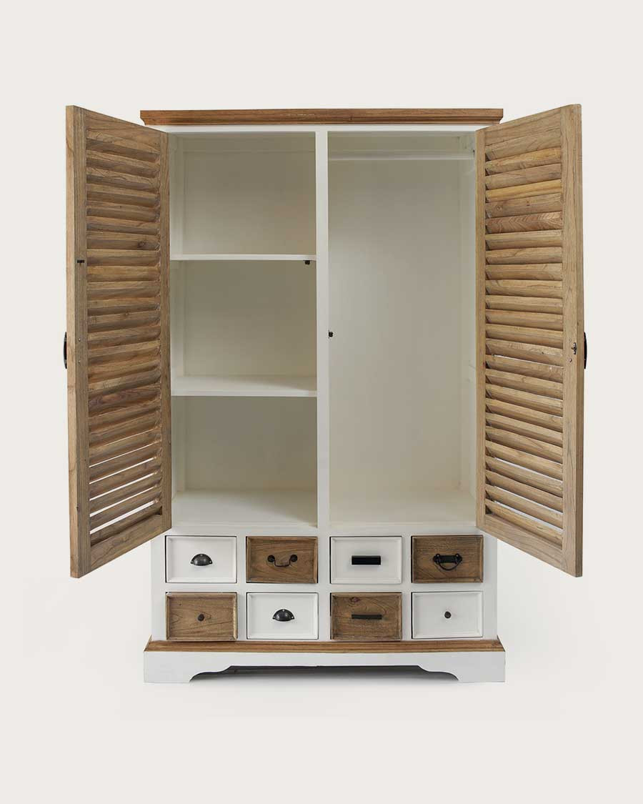 Inda - Grande armoire blanche et naturelle en Mindy massif