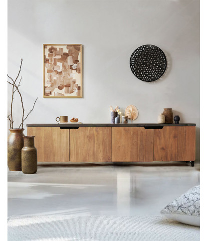 Jodhpur - Meuble TV 4 portes en teck recyclé bicolore 180 cm