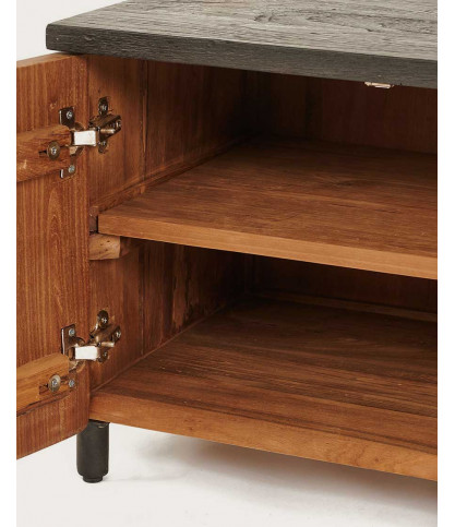 Jodhpur - Meuble TV 4 portes en teck recyclé bicolore 180 cm