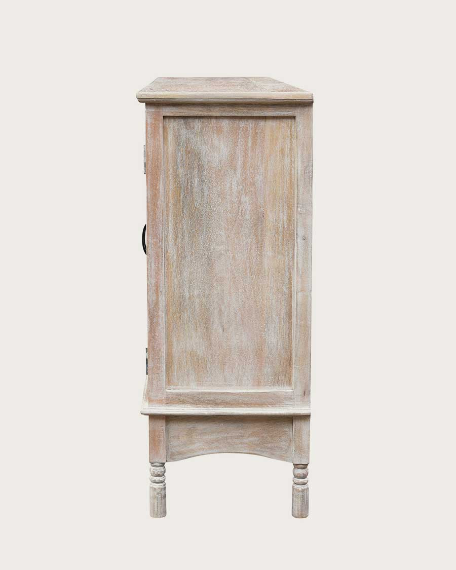Mala - Buffet haut 4 portes en bois de manguier massif sculpté 160 cm