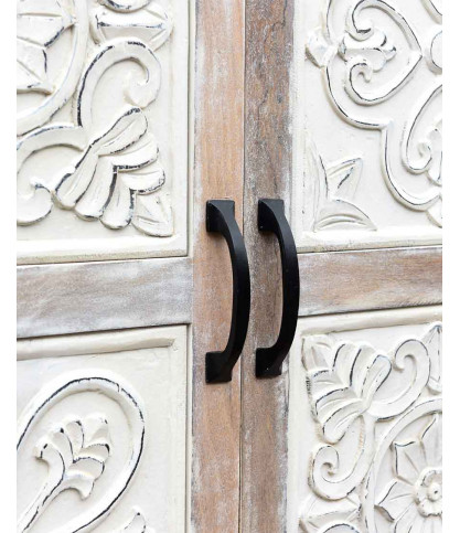 Mala - Buffet haut 4 portes en bois de manguier massif sculpté 160 cm