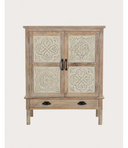 Mala - Buffet haut 2 portes en bois de manguier massif sculpté 85 cm