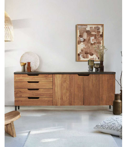 Jodhpur - Buffet bas en teck recyclé bicolore 160 cm