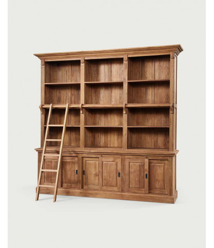 Mahara - Grande bibliothèque en teck massif avec échelle