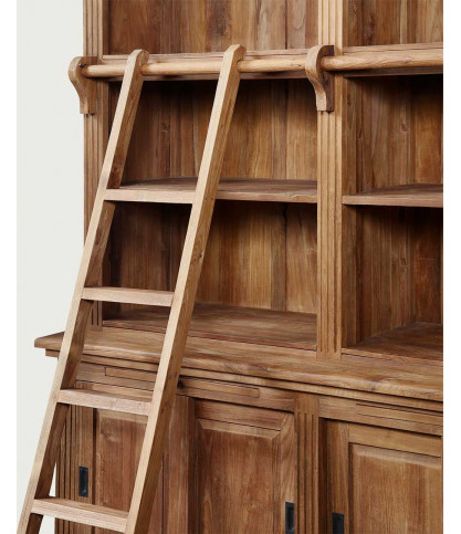 Mahara - Grande bibliothèque en teck massif avec échelle