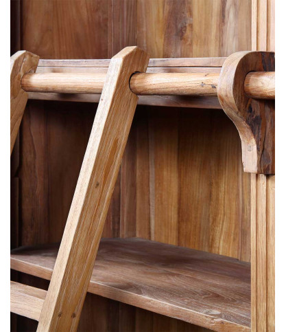 Mahara - Grande bibliothèque en teck massif avec échelle