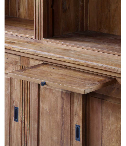 Mahara - Grande bibliothèque en teck massif avec échelle