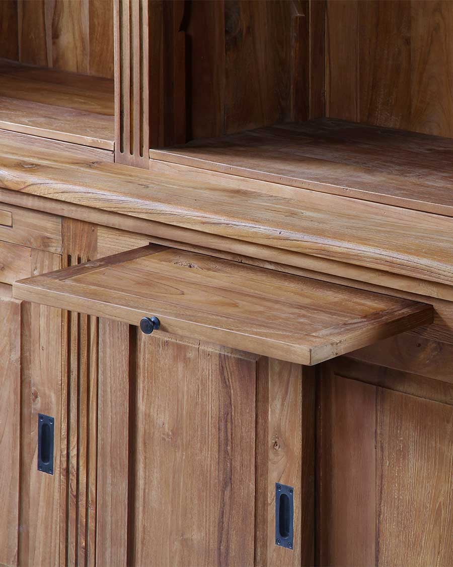 Mahara - Grande bibliothèque en teck massif avec échelle