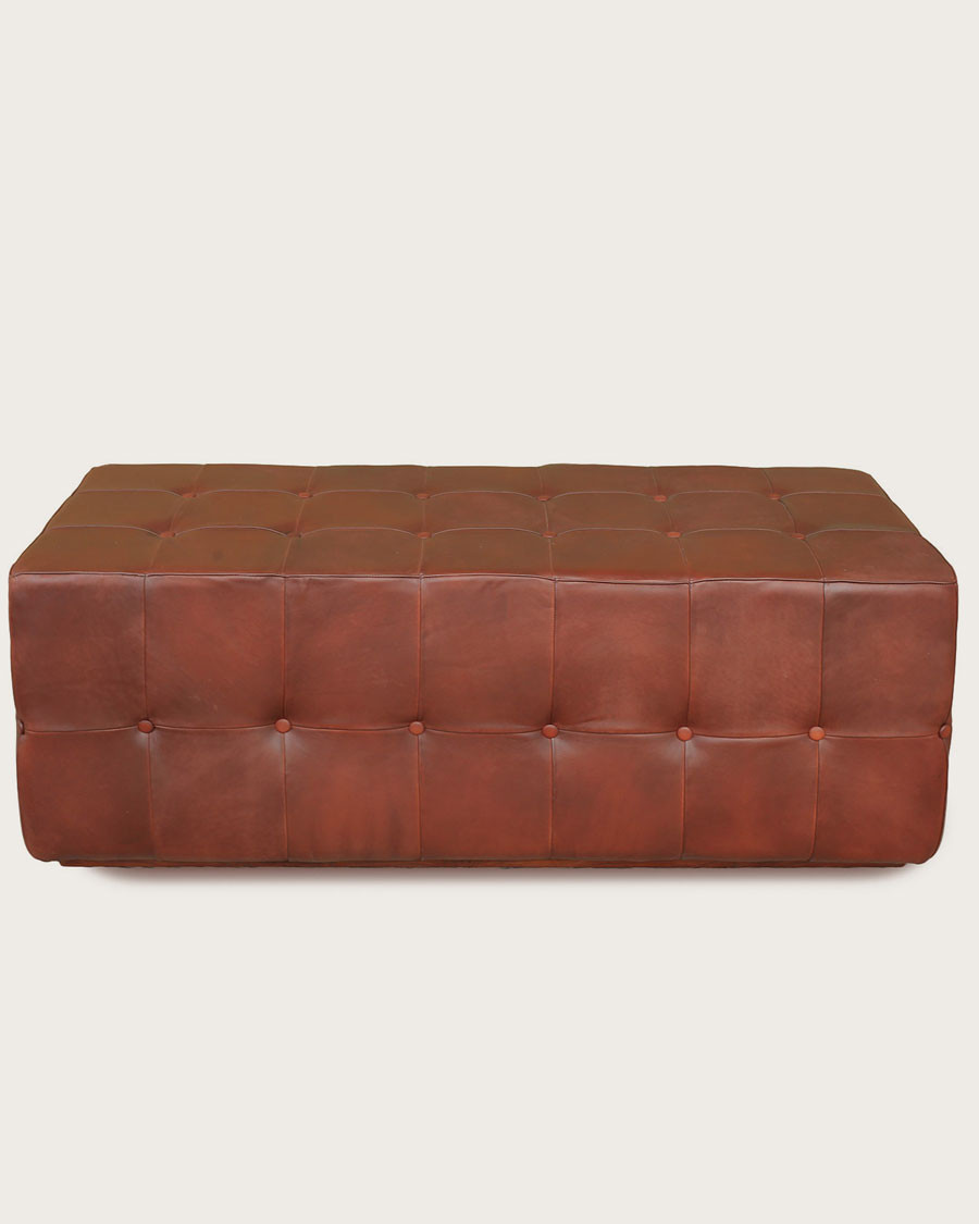 Palm - Banc rembourré en cuir marron capitonné