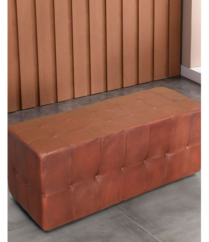 Palm - Banc rembourré en cuir marron capitonné