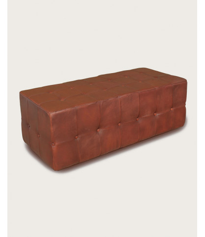 Palm - Banc rembourré en cuir marron capitonné