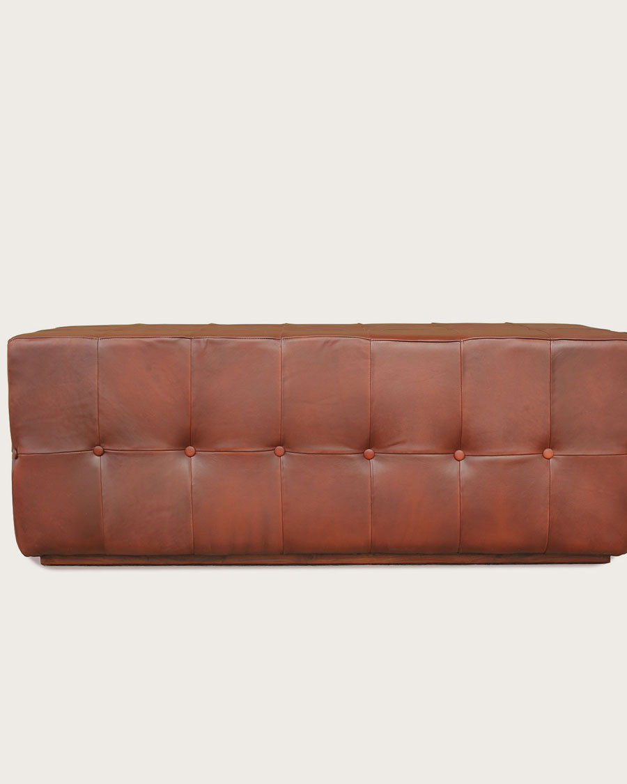 Palm - Banc rembourré en cuir marron capitonné