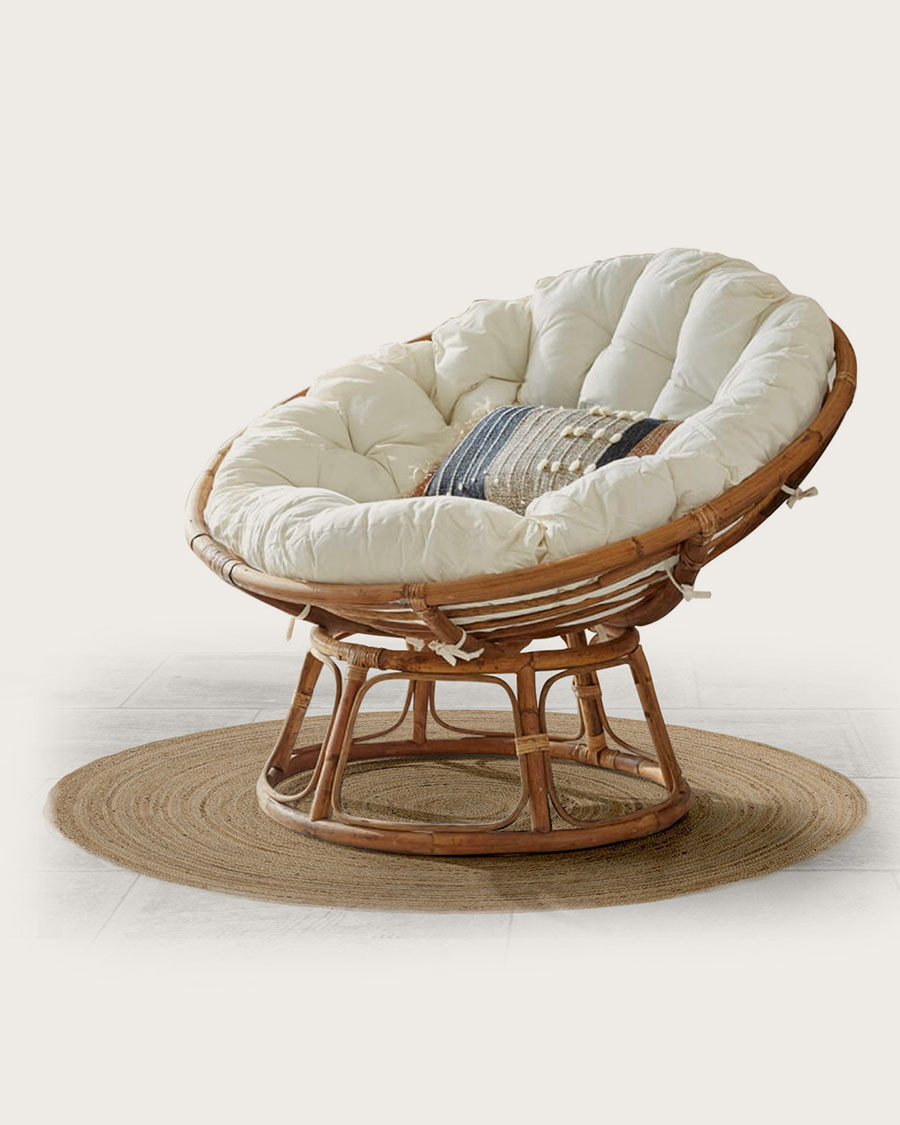 Paipai - Fauteuil rond en rotin avec coussin blanc