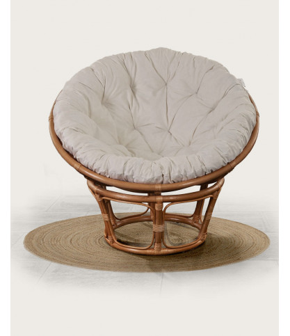 Paipai - Fauteuil rond en rotin avec coussin blanc
