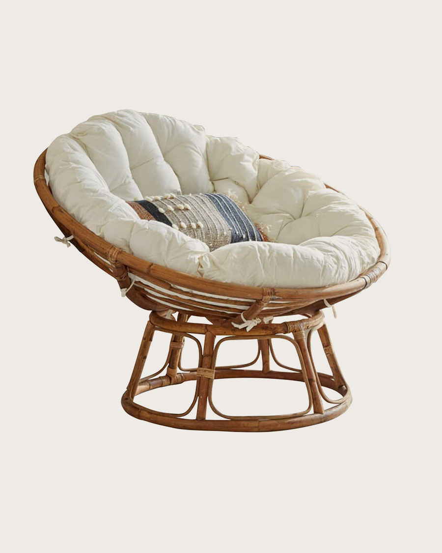 Paipai - Fauteuil rond en rotin avec coussin blanc