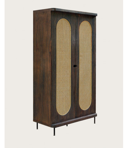 Sanaa- Armoire noire 2 portes en mindy massif et cannage