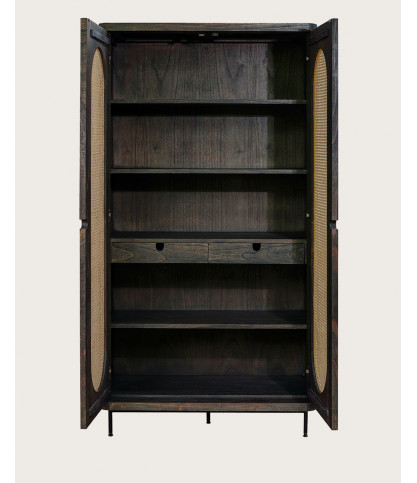 Sanaa- Armoire noire 2 portes en mindy massif et cannage