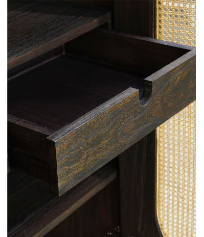 Sanaa- Armoire noire 2 portes en mindy massif et cannage