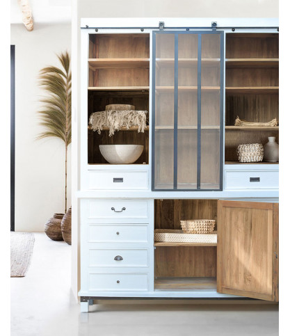 Niasha - Grande bibliothèque blanche en teck massif