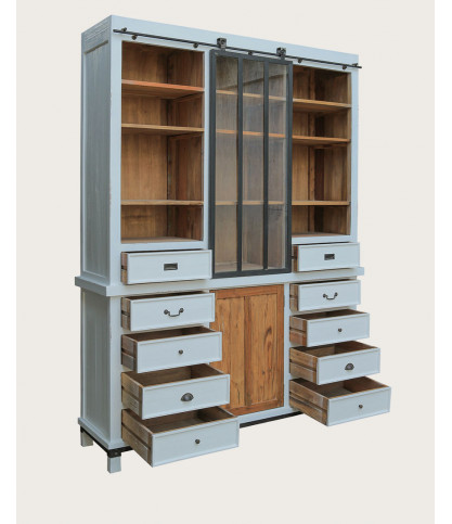 Niasha - Grande bibliothèque blanche en teck massif