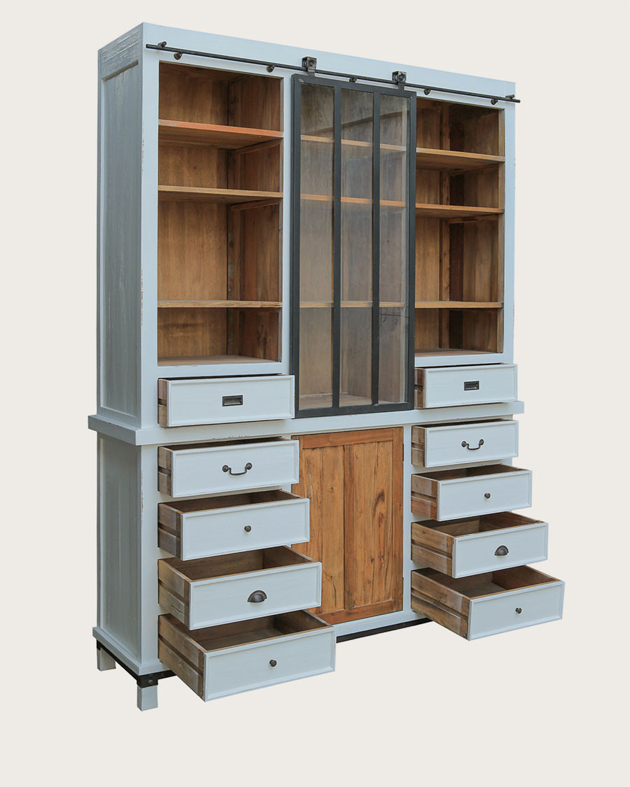 Niasha - Grande bibliothèque blanche en teck massif