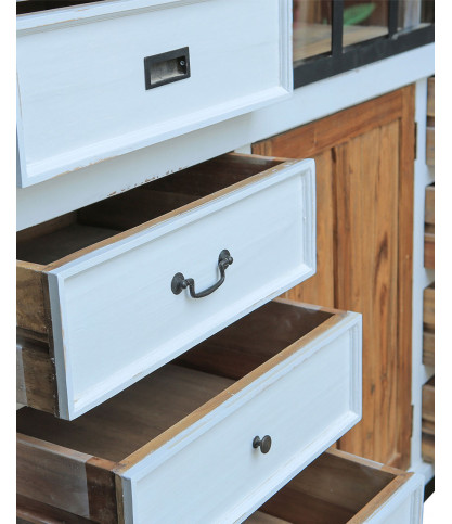 Niasha - Grande bibliothèque blanche en teck massif