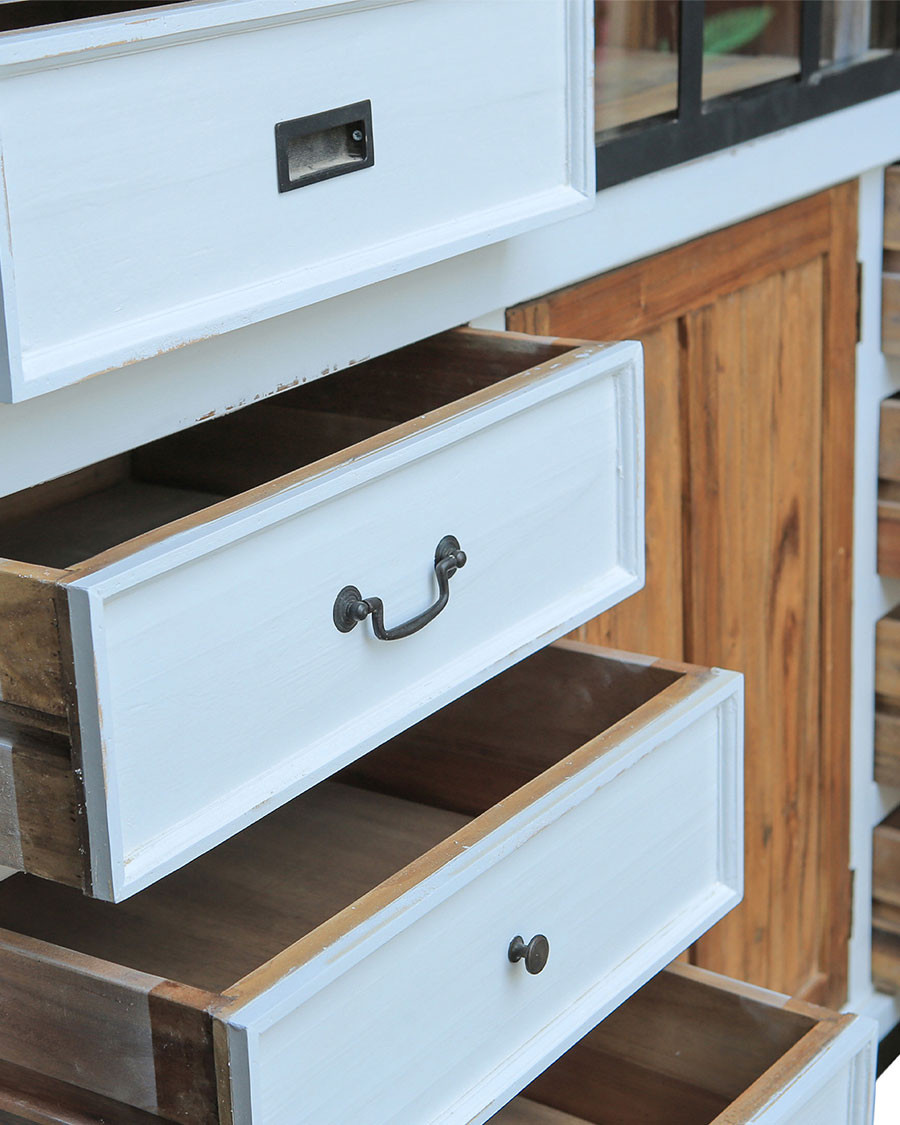 Niasha - Grande bibliothèque blanche en teck massif