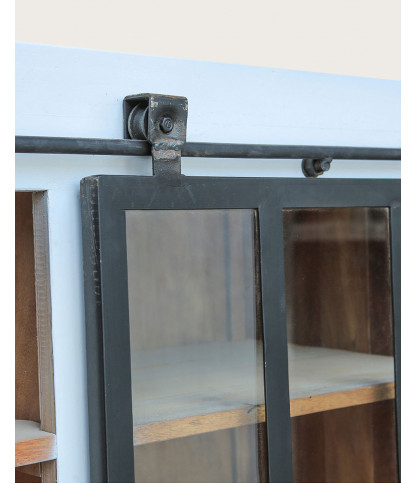 Niasha - Grande bibliothèque blanche en teck massif