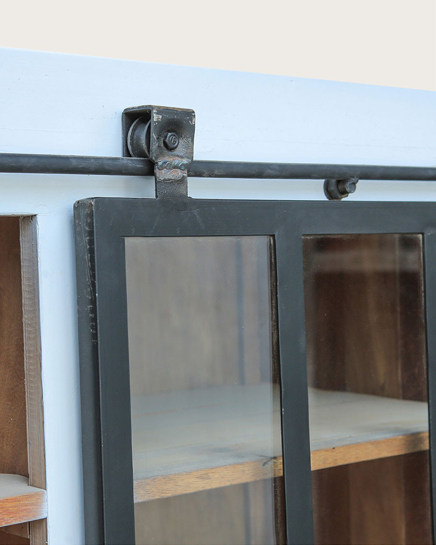 Niasha - Grande bibliothèque blanche en teck massif