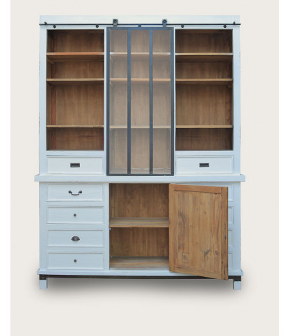 Niasha - Grande bibliothèque blanche en teck massif