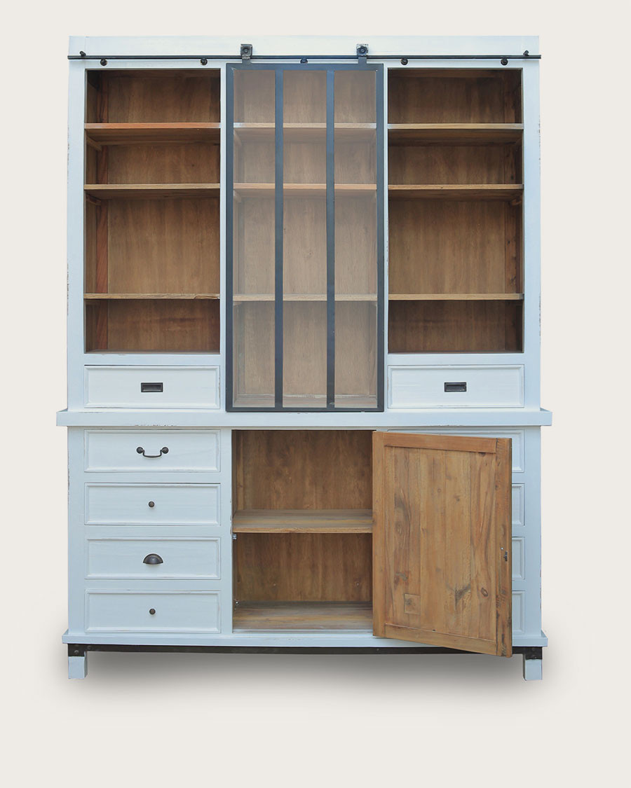 Niasha - Grande bibliothèque blanche en teck massif