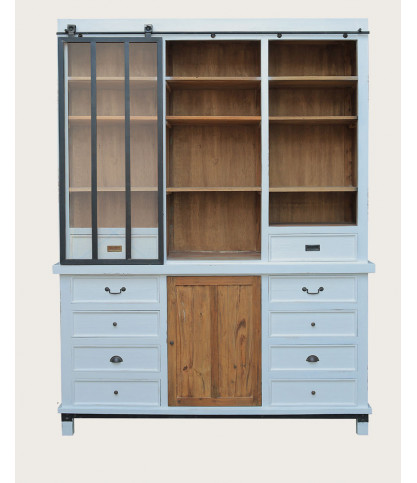 Niasha - Grande bibliothèque blanche en teck massif