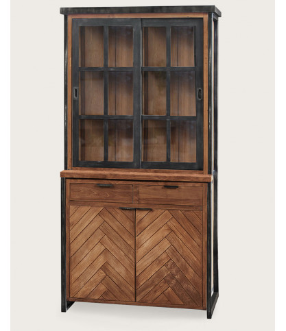 Kendari - Petite bibliothèque industrielle en teck massif et métal