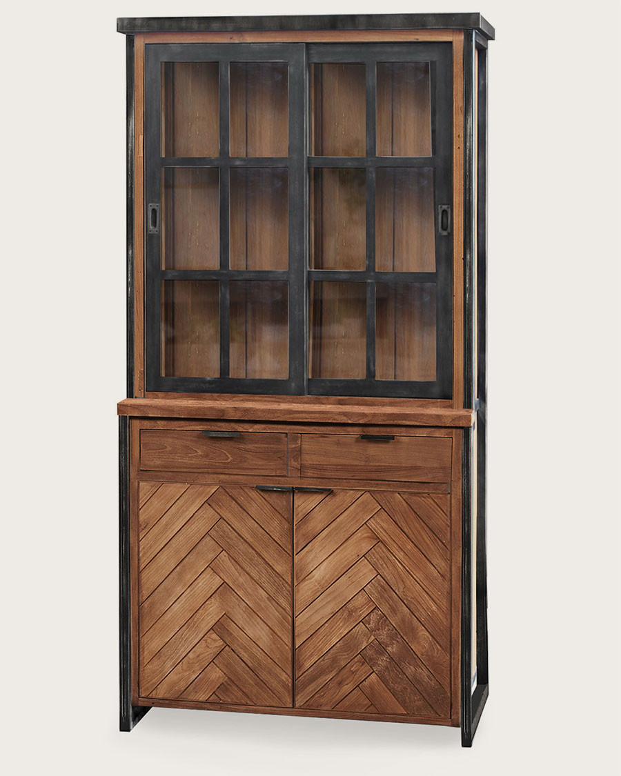 Kendari - Petite bibliothèque industrielle en teck massif et métal