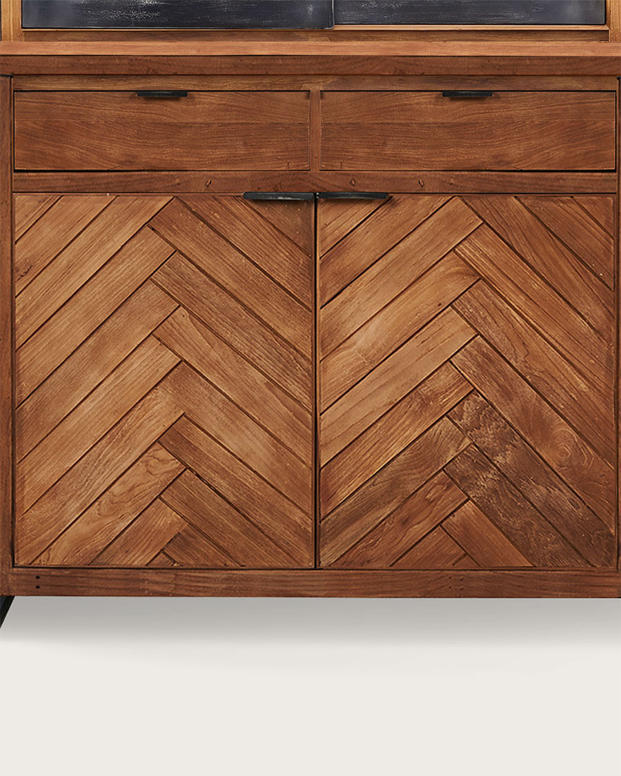 Kendari - Petite bibliothèque industrielle en teck massif et métal