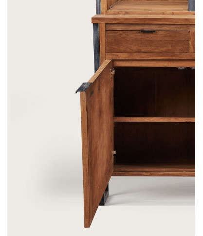 Kendari - Petite bibliothèque industrielle en teck massif et métal