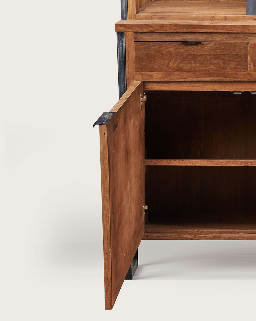 Kendari - Petite bibliothèque industrielle en teck massif et métal