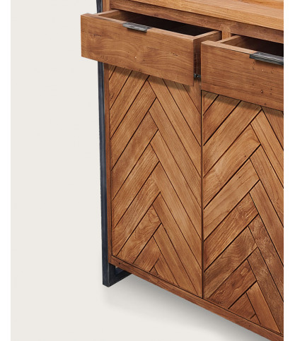 Kendari - Petite bibliothèque industrielle en teck massif et métal