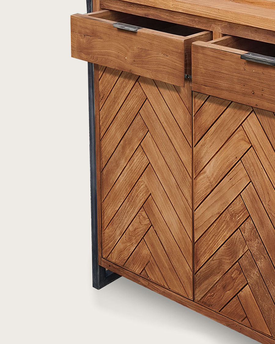 Kendari - Petite bibliothèque industrielle en teck massif et métal