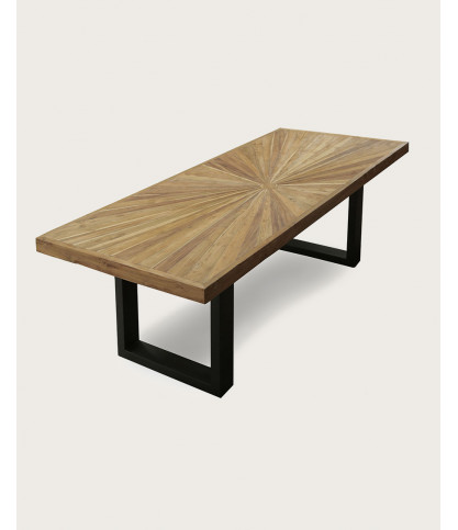 Sun - Table repas en teck massif motif soleil L200 cm 10 pers.
