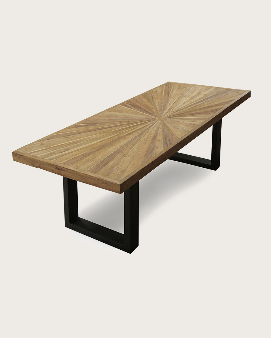 Sun - Table repas en teck massif motif soleil L200 cm 10 pers.