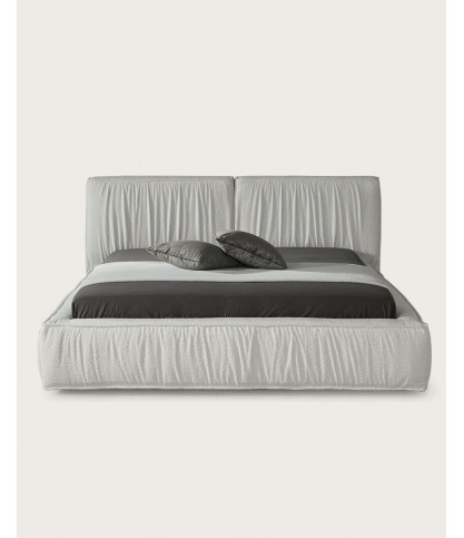 TAROK - Lit double rembourré en tissu bouclé blanc TAROK