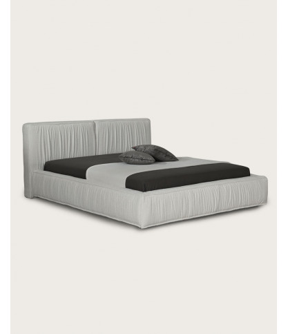 TAROK - Lit double rembourré en tissu bouclé blanc TAROK