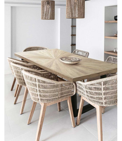 Sun - Table repas en teck massif motif soleil L200 cm 10 pers.
