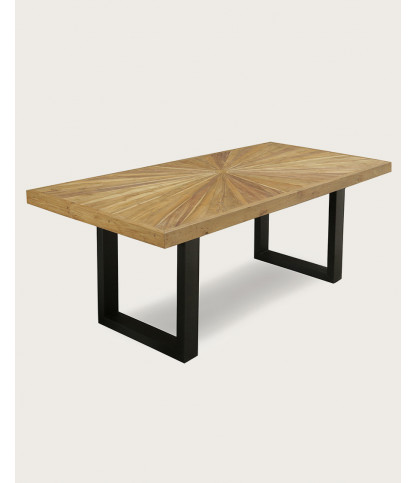 Sun - Table repas en teck massif motif soleil L200 cm 10 pers.