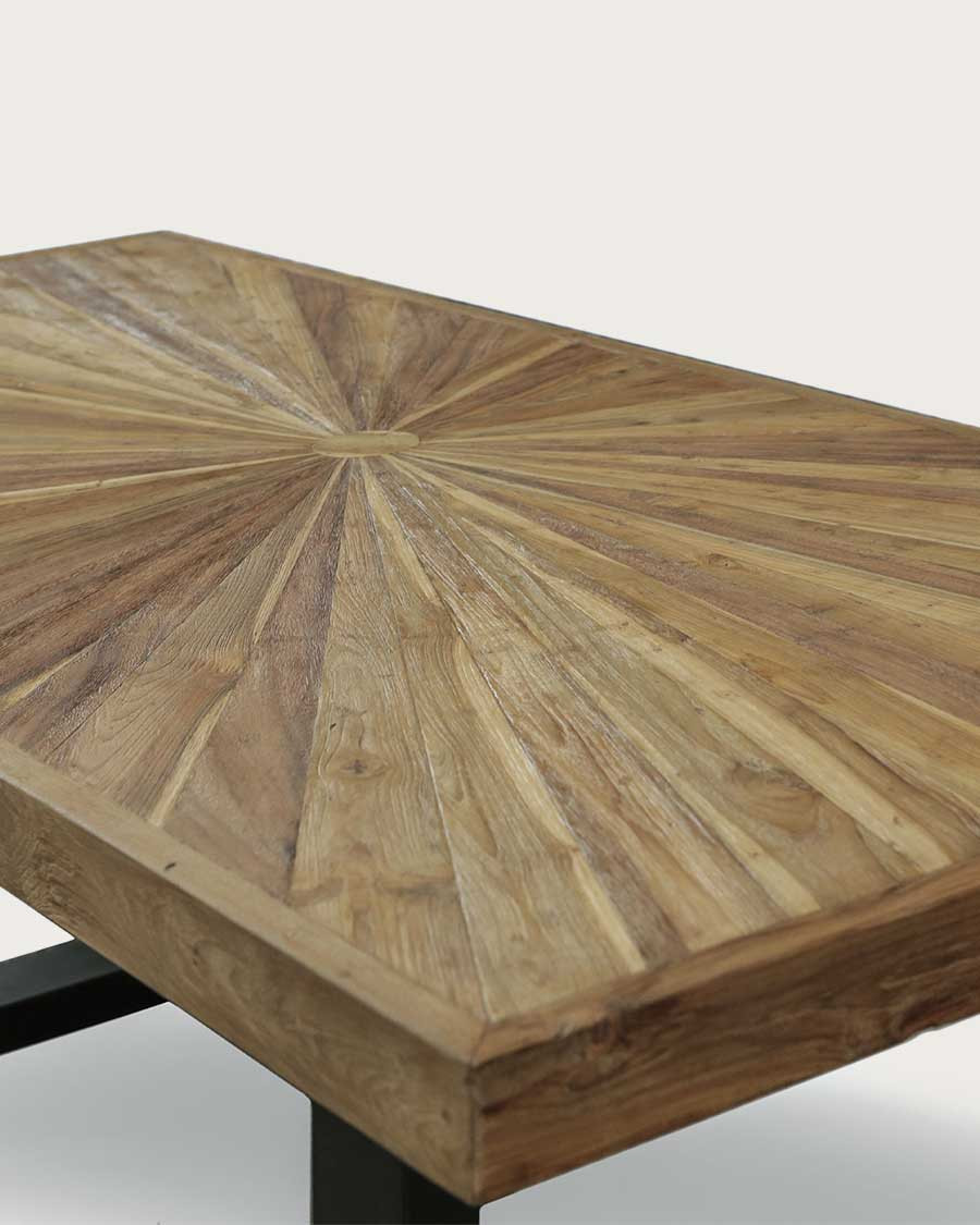 Sun - Table repas en teck massif motif soleil L200 cm 10 pers.