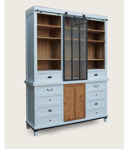 Niasha - Grande bibliothèque blanche en teck massif