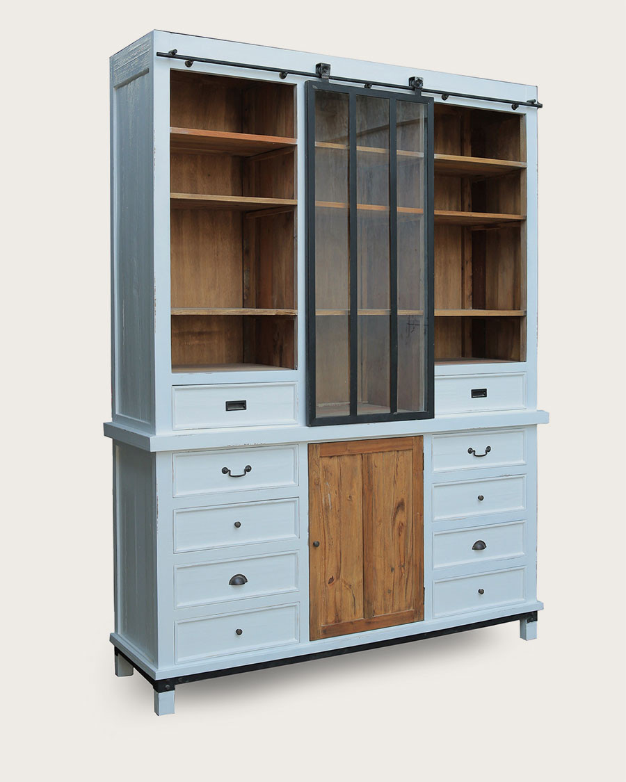 Niasha - Grande bibliothèque blanche en teck massif